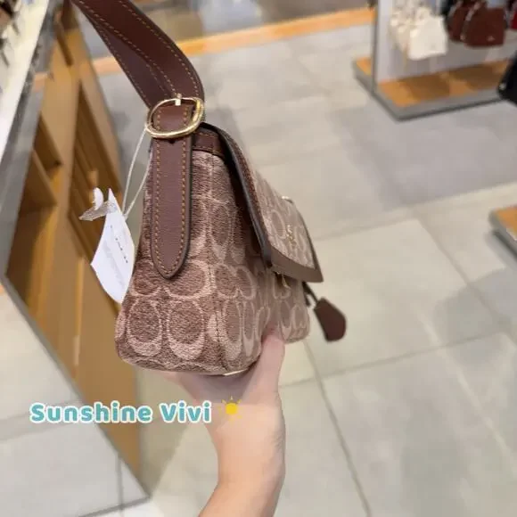 NWT Coach Etta Small Flap Shoulder Bag In Signature Chenille CCV65 Khaki/Vinta